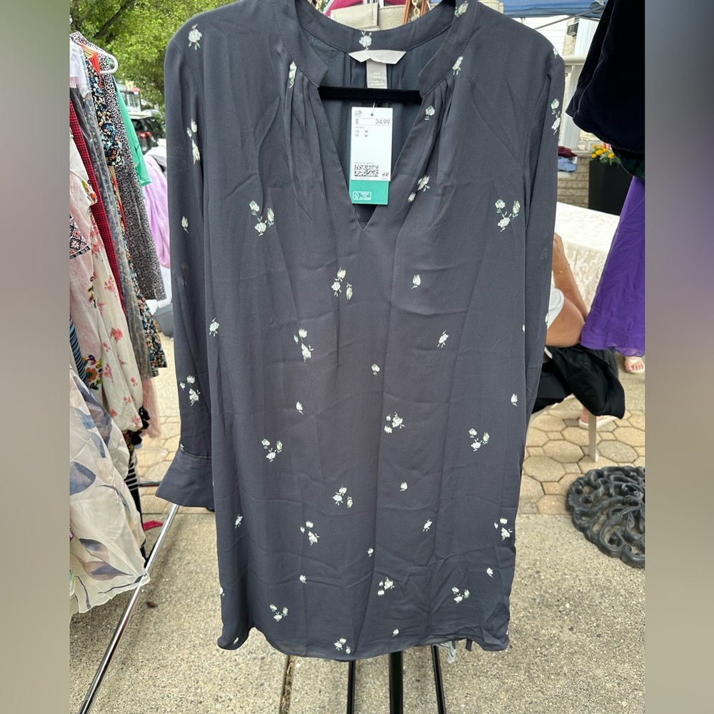 H&M Charcoal Dress with Floral Accents